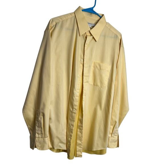 Perry Ellis Portfolio Shirt Mens 17 34/35 Yellow Button Down Long Sleeve Pocket - Picture 1 of 7